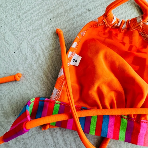 Dolce & Gabbana NWT Orange Silver metallic Monogram Logo string Bikini Y2K Small - Picture 9 of 16